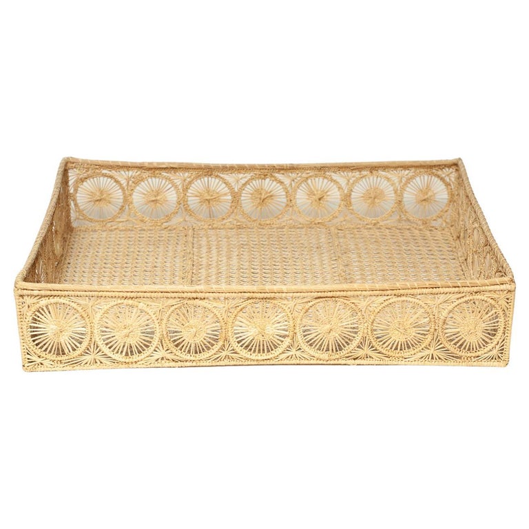 CONTEMPORARY HANDWOVEN RATTAN RECTANGULAR BASKET