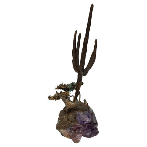 MID CENTURY BRUTALIST AMETHYST AND BRONZE SCULPTURE