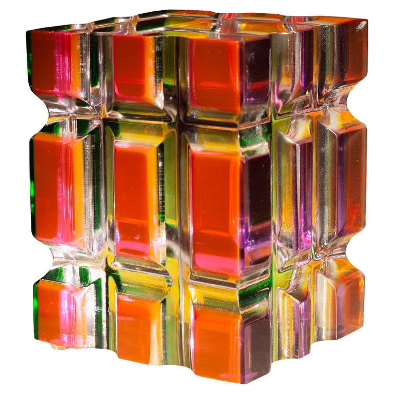CONTEMPORARY FACETED MULTICOLOUR ACRYLIC BLOCK