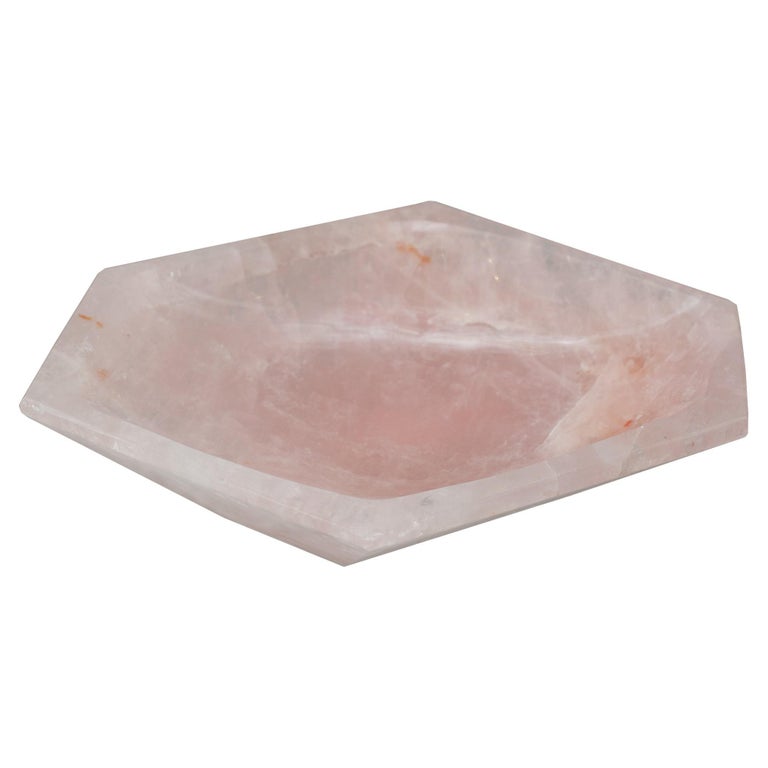CONTEMPORARY ANGULAR ROSE QUARTZ FACETED BOWL
