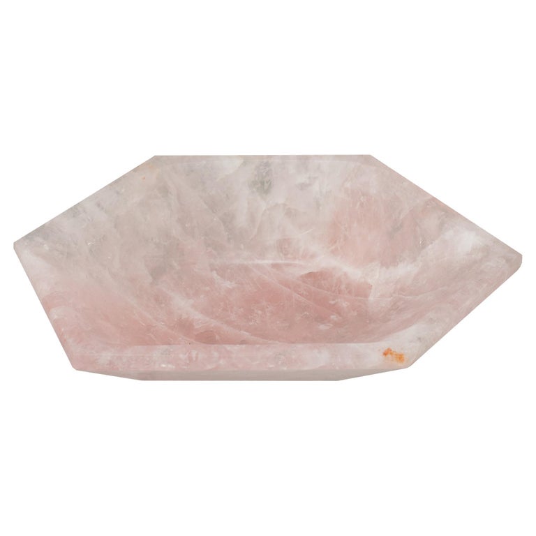 CONTEMPORARY ANGULAR ROSE QUARTZ FACETED BOWL