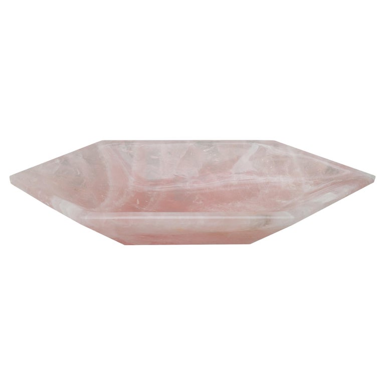 CONTEMPORARY ANGULAR ROSE QUARTZ FACETED BOWL
