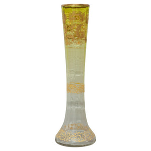 ANTIQUE MOSER YELLOW TO CLEAR VASE WITH GILDED DETAIL