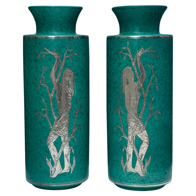 MID CENTURY PAIR OF GUSTAVSBERG ARGENTA VASES