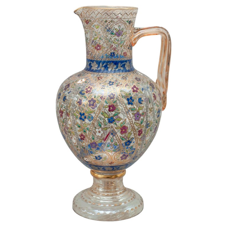 ANTIQUE BOHEMIAN PITCHER WITH ELABORATE ENAMEL WORK