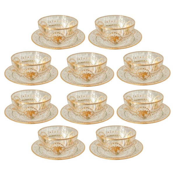 SET OF 10 ANTIQUE BOHEMIAN CRYSTAL BOWLS WITH GILDING