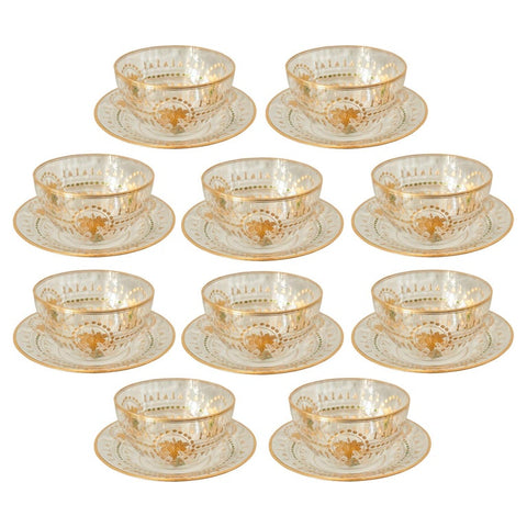 SET OF 10 ANTIQUE BOHEMIAN CRYSTAL BOWLS WITH GILDING