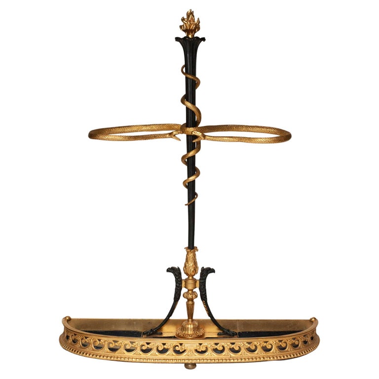 ANTIQUE FRENCH ORMOLU AND METAL UMBRELLA STAND WITH SNAKES