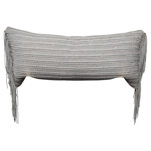 LARGE SCALE GREY WOVEN SUEDE PILLOW WITH FRINGE