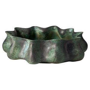 CONTEMPORARY LARGE GREEN AND METALLIC GLAZED BOWL