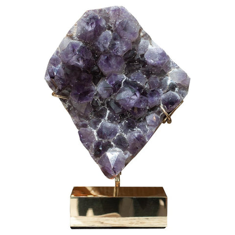 STUDIO MAISON NURITA LARGE AMETHYST SPECIMEN ON CUSTOM POLISHED BRASS BASE