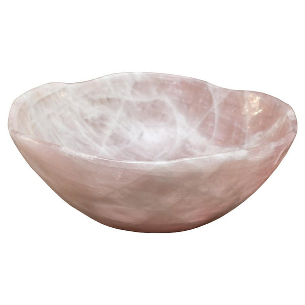 CONTEMPORARY GRAND SCALE CARVED ROSE QUARTZ BOWL