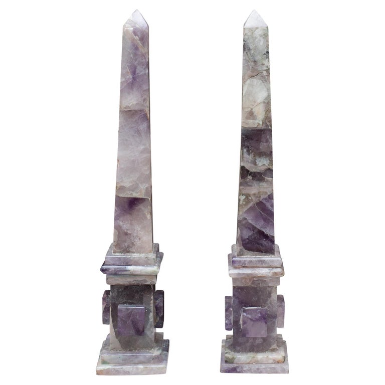 CONTEMPORARY PAIR OF PURPLE AMETHYST OBELISKS