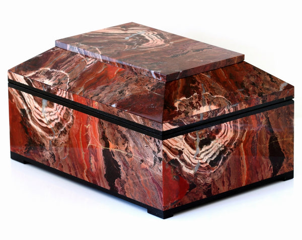 CONTEMPORARY RED JASPER BOX WITH HINGED LID