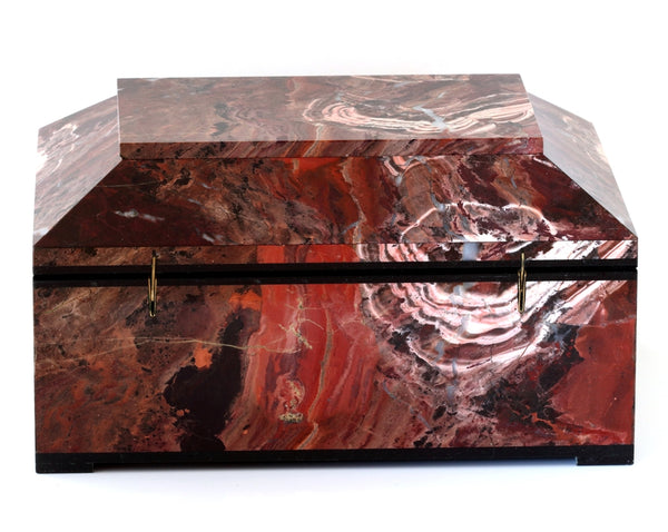 CONTEMPORARY RED JASPER BOX WITH HINGED LID