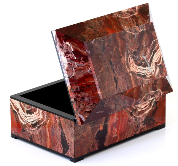 CONTEMPORARY RED JASPER BOX WITH HINGED LID